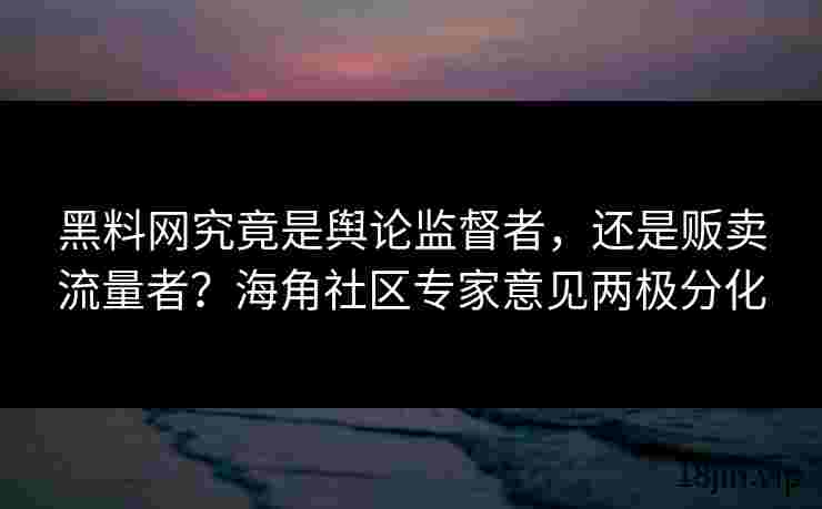 黑料网究竟是舆论监督者，还是贩卖流量者？海角社区专家意见两极分化
