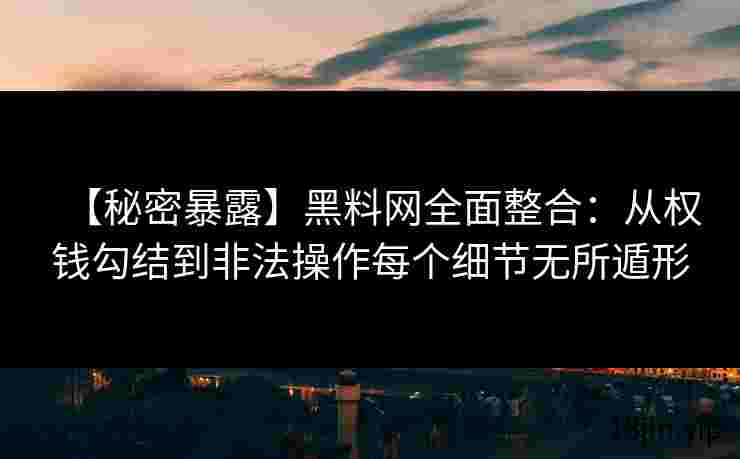 【秘密暴露】黑料网全面整合：从权钱勾结到非法操作每个细节无所遁形