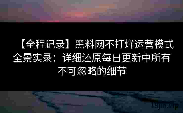 【全程记录】黑料网不打烊运营模式全景实录：详细还原每日更新中所有不可忽略的细节