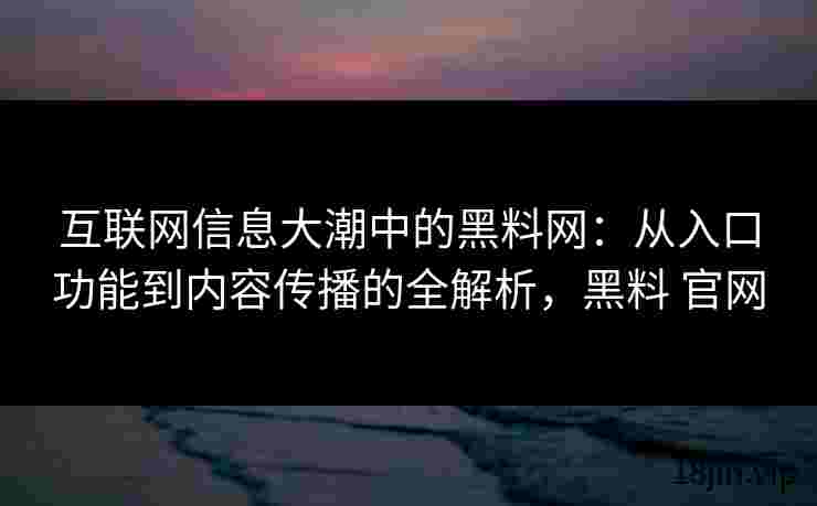 互联网信息大潮中的黑料网：从入口功能到内容传播的全解析，黑料 官网