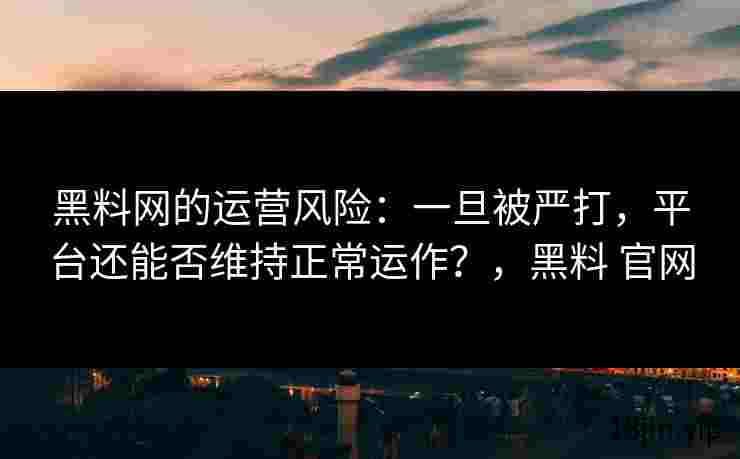 黑料网的运营风险：一旦被严打，平台还能否维持正常运作？，黑料 官网